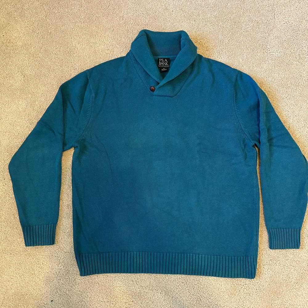 Jos A Banks Teal Cotton Shawl Collar Sweater XL